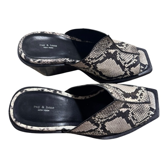 Rag & Bone Designer Santiago Snakeskin Embossed Wedge Sandals Size 37.5 / US 7.5 - Picture 4 of 10